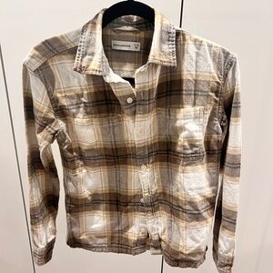 Abercrombie Kids Tan and White Plaid Button Down Shirt